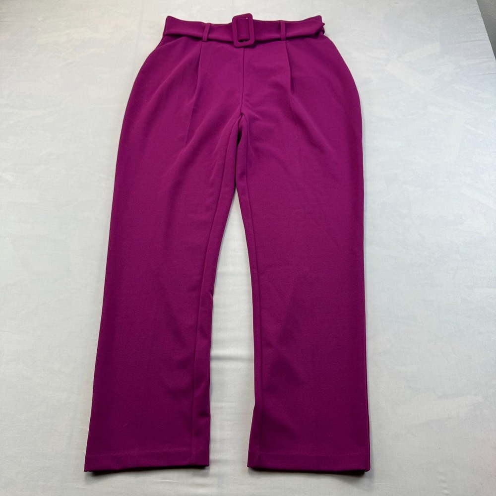 NYCC Ankle Pants Womens 8 Magenta Pink Pleated Career High Rise Belted Waist